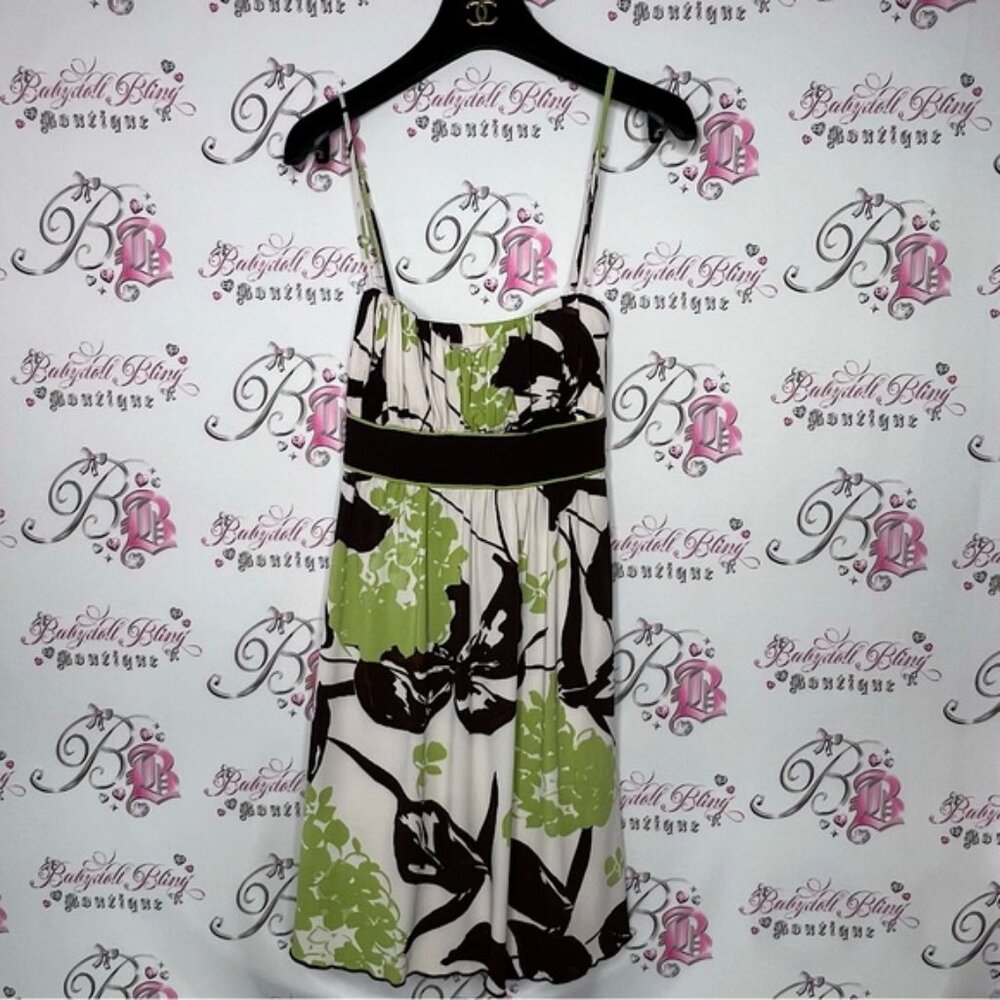 Speckles dress y2k tieable waist bow tie green white brown floral tropical